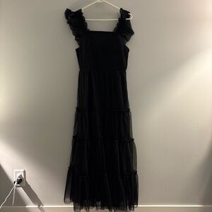 Black Ruffle Strap Maxi Dress